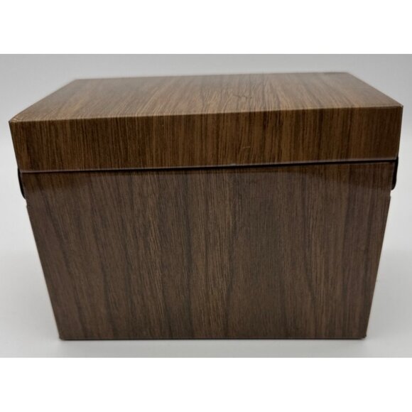 Vintage Metal Tin Box Index Card Storage 3x5 Woodgrain Recipe Filing Hinged - Picture 5 of 7